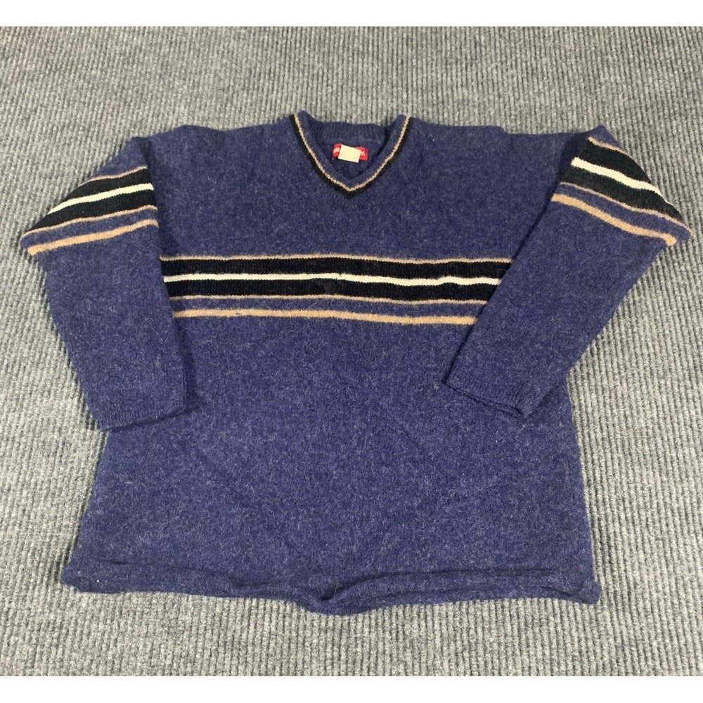 VTG Unionbay Sweater Mens M Blue Striped V Neck Retro Y2K Slim Preppy Wool Blend